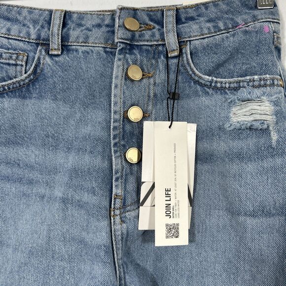 Zara Jean Shorts Womens 2 Blue High Rise Distressed Button Fly American Girlcore - Picture 2 of 7